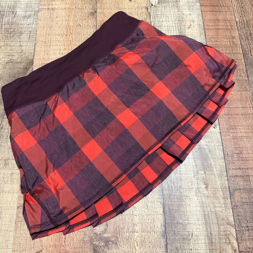 Lululemon Yama Check Flaming Tomato Pace Setter Skort Skirt Sz 4 Run Athletic